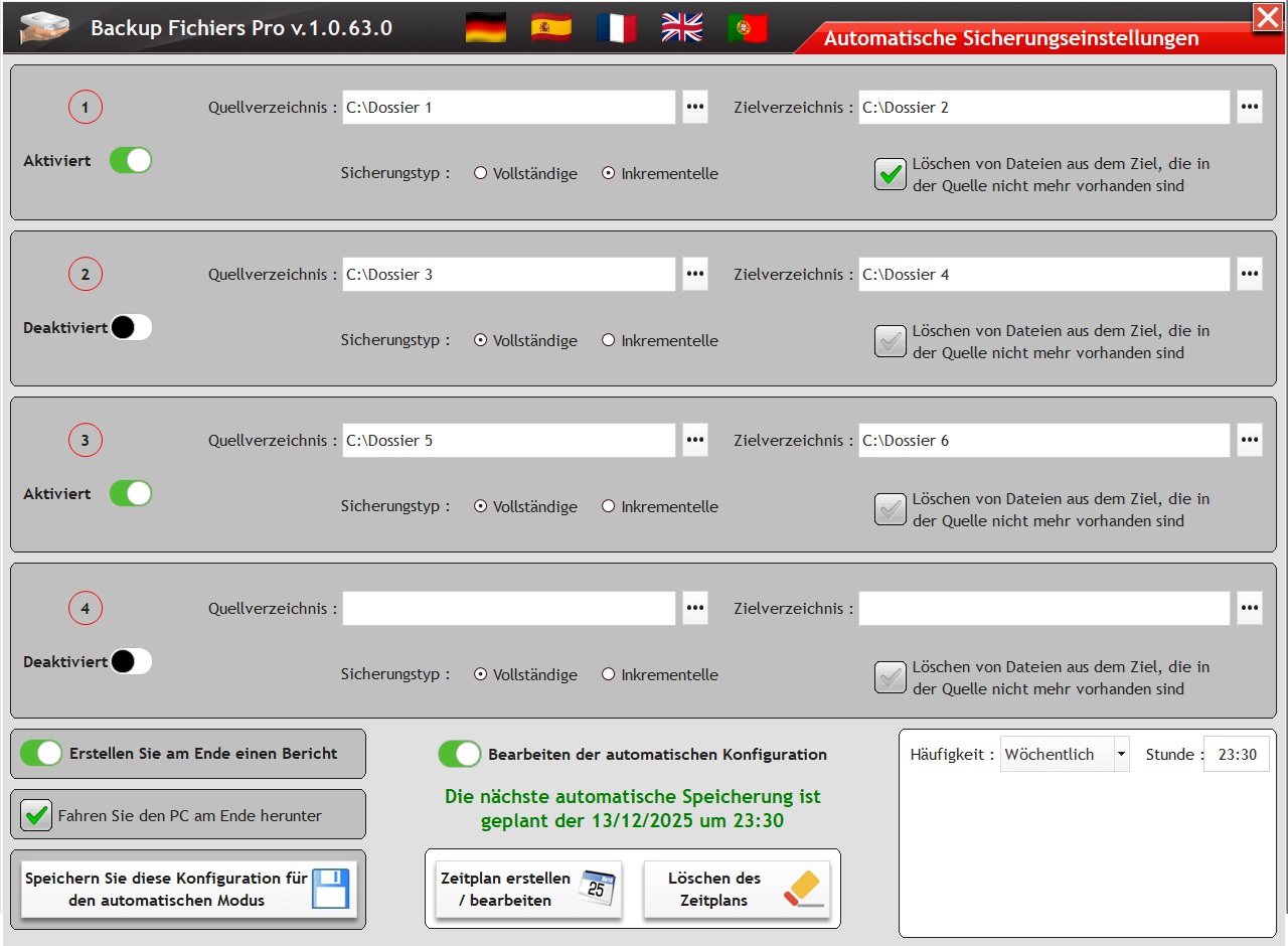 Screenshot von BackupFichiersPro auf Deutsch